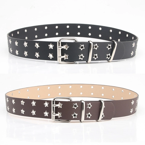 Cinturón de Cuero Sintético Estilo Punk para Mujer Con Remaches de Estrella Hebilla de Pasador Doble Moda Harajuku
