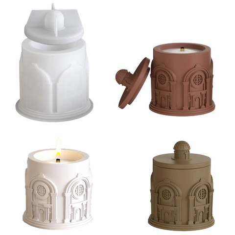 Classical European Palace House Silicone Mold For DIY Aromatherapy Candle Jar Plaster Storage Box Relief Architectural Design