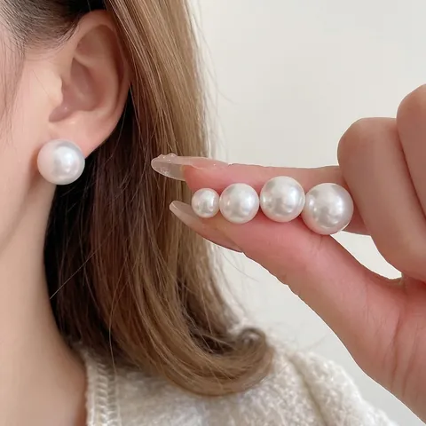 Eleganti Orecchini A Lobo Con Künstliche Perle Sintetiche Rotonde E Perno In Argento Moda Semplice Bianco Rosa Per Donna