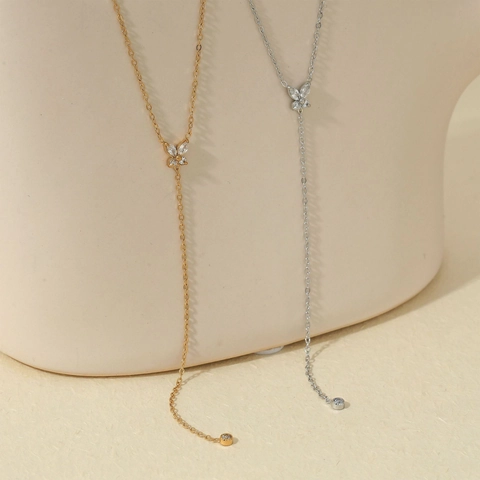 Collana Lariat A Forma Di Y Con Farfalla Acciaio Inossidabile 304 Zircone Scintillante Catena Con Nappa Gioielli Minimalisti Donna