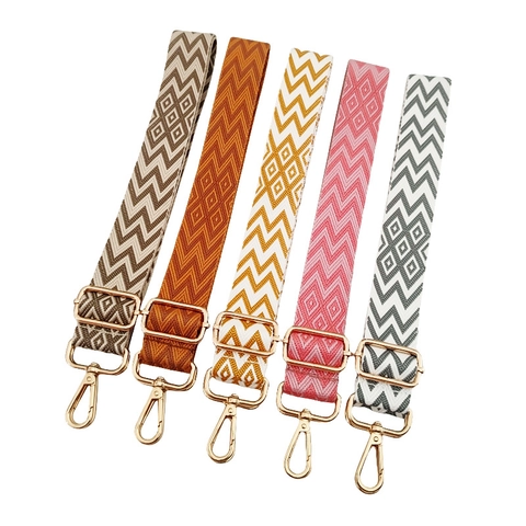 Adjustable Woven Polyester Bag Strap For Women Ethnic Geometric Diamond Pattern Shoulder Strap With Metal Buckle Replacement