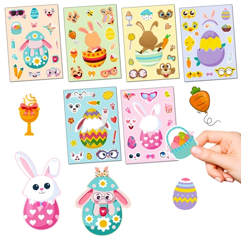 Pegatinas DIY de Pascua para Niños Crea una Cara Conejo Huevo Dibujos Animados Puzzle Calcomanías para Recuerdos de Fiesta Decoración