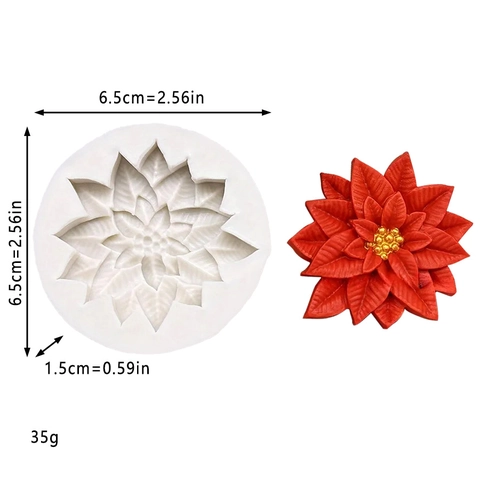 Poinsettia Bloem Siliconen Vorm Rond Hulstblad Patroon Voor Handgemaakte Zeep Kaars Fondant Cake Bakken DIY Ambachten