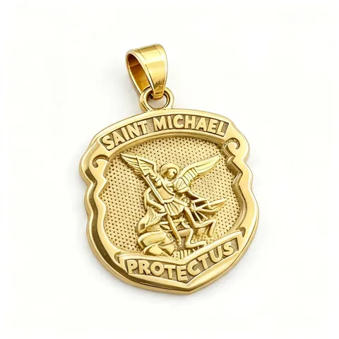 Pendentif Bouclier Saint Michel Archange Acier Inoxydable Bijoux Religieux Vintage Protection Pour Hommes Femmes