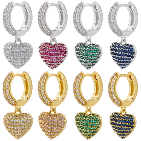 Herz Anhänger Hoop Ohrringe Kupfer Mikro Pave Zirkonia Bunte Steine Französischer Luxus Eleganter Schmuck Für Frauen