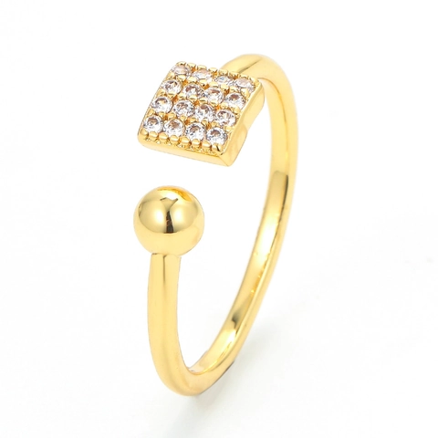 Geometrischer Offener Ring Verstellbar Kupfer Mikro Pave Quadratischer Zirkonia Runde Kugel Modeschmuck Für Damen