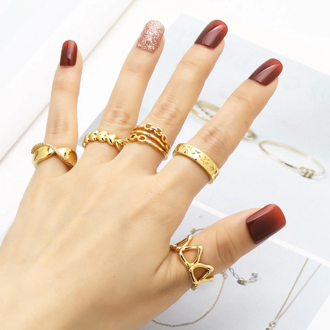 Minimalistische 18K Vergoldete Kupfer Offene Ringe Für Damen Verstellbare Herz Stern Strass Kette Fingerring Modeschmuck