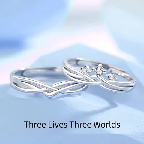 925 Sterling Silver Couple Rings Intertwined Adjustable Opening Cubic Zirconia Promise Jewelry For Lovers