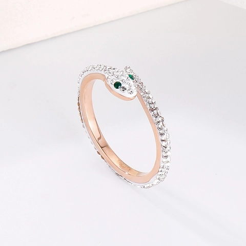 Slangvormige Ring Roestvrij Staal Verstelbare Open Band Strass Micro Pave Groene Edelsteen Ogen Mode Sieraden Voor Dames