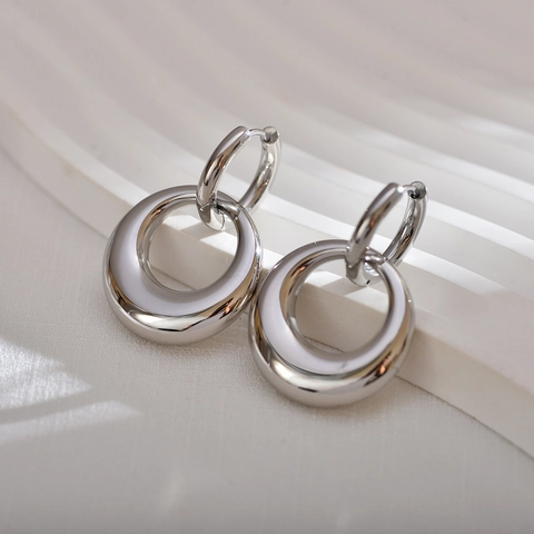 Orecchini Pendenti A Doppio Cerchio In Acciaio Inossidabile Minimalista Geometrico Rimovibile Gioielli Per Donna Chic