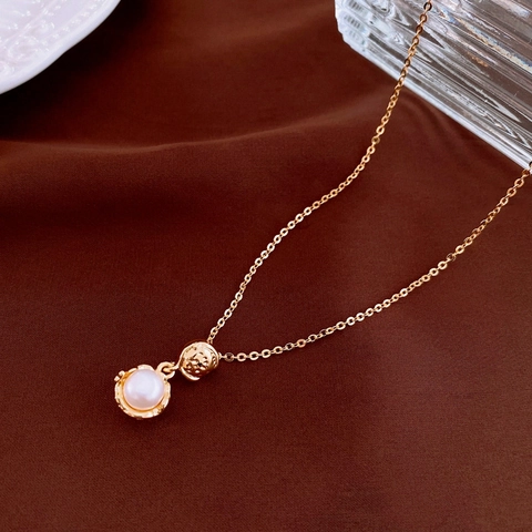 Collar Perlas Agua Dulce Vintage Francés Cobre Chapado Oro Colgante Geométrico Cadena Clavícula Joyería Minimalista Mujeres