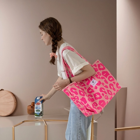 Große Canvas Tragetasche Mit Rosa Leopardenmuster Schultertasche Für Damen Reisen Hohe Kapazität Tiermuster Mode