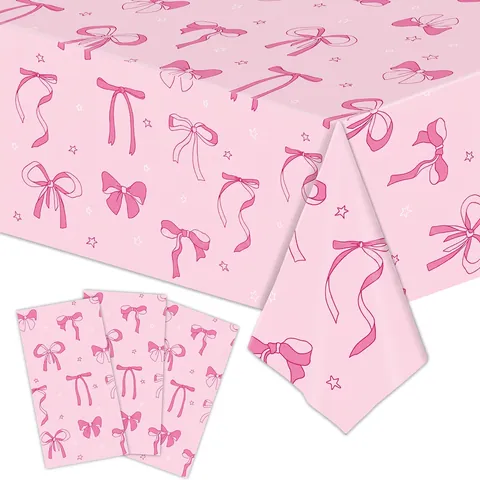 Tovaglia Usa E Getta Plastica Impermeabile Stampa Fiocco Stella Decorazione Festa Compleanno Stile Dolce Ragazza