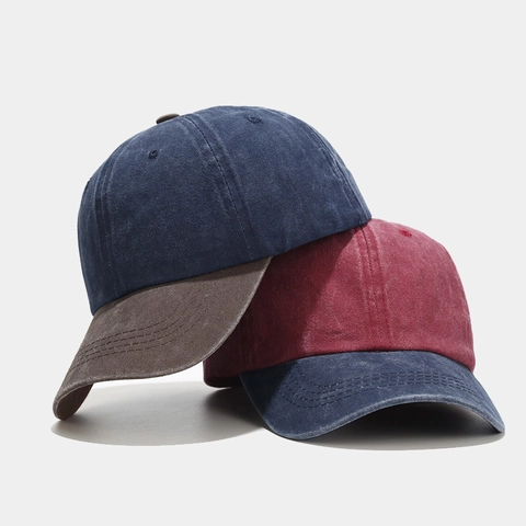 Retro Washed Cotton Baseball Cap Vintage Color Block Patchwork Peaked Sun Hat Adjustable Casual Headwear
