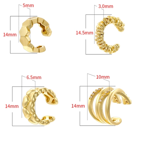 Ear Cuff A Forma Di C In Ottone Senza Buco Geometrici Spirale Cuore Multistrato Placcato Oro Argento Retro Minimalista