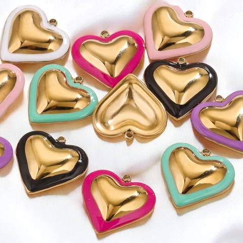 Heart Charms Stainless Steel Enamel Pendants Gold Plated Candy Color For DIY Necklace Bracelet Jewelry Making Accessories