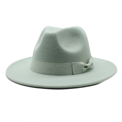 Sombrero Fedora De Fieltro Lana Ala Ancha Lazo Cinta Vintage Estilo Jazz Unisex Invierno Caldo Color Solido