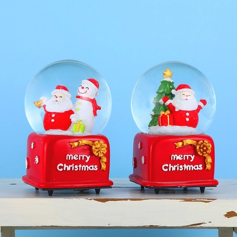 Weihnachten Schneekugel Glas Harz Aufziehbar Mechanische Spieluhr Rotierend Weihnachtsmann Schneemann Rentier Deko Geschenk