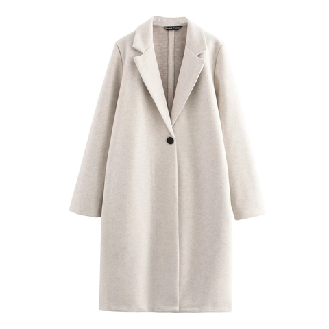 Cappotto Di Lana Elegante Da Donna Media Lunghezza Bottone Singolo Risvolto A Punta Tinta Unita Giacca Casual