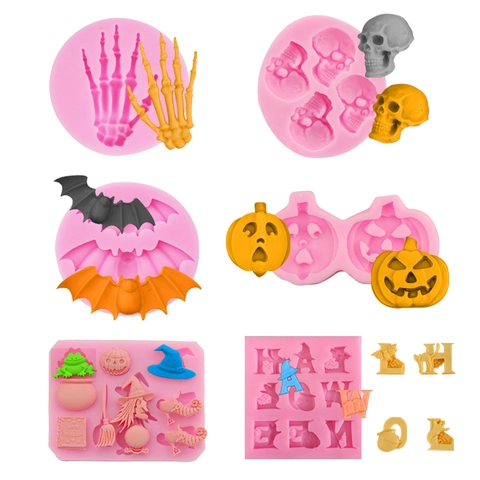 Stampo Per Torte In Silicone Di Halloween Zucca Teschιο Pipistrello Forme Fondant Cioccolato Strumento Da Forno Decorazione Dessert DIY