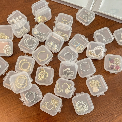 Small Plastic Storage Box Mini Transparent Jewelry Organizer Case With Flip Lid For Earrings Rings And Earplugs Portable