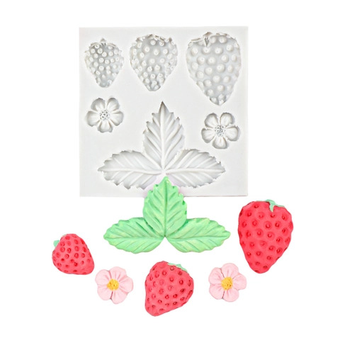 Moule En Silicone Fraise Fleur Feuille DIY Décoration De Gâteaux Fondant Chocolat Résine Argile Outil Polyvalent
