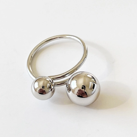 Anello Aperto In Argento Sterling 925 Doppia Sfera Geometrico Minimalista Gioielli Da Dito Regolabili Per Donna