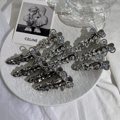Strik Haarclip Legering Rijststeen Kristal Glanzend Eend Snavel Haarsper Elegant Delicaat Vintage Styling Voor Vrouwen Meisjes