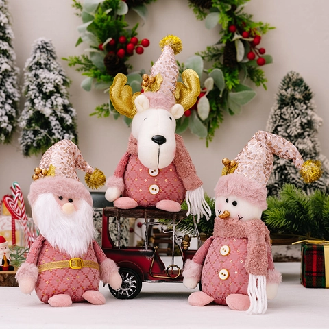 Weihnachten Rosa Pailletten Plüsch Figur Ornamente Für Tisch Fenster Deko Weihnachtsmann Schneemann Rentier Stile