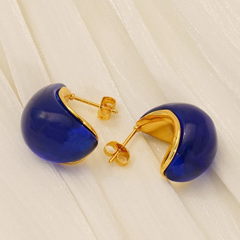 Waterdruppel Oorbellen 18K Verguld Roestvrij Staal En Hars C-Vorm Studs Vintage Retro Sieraden Voor Dames