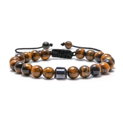 Natural Stone Beaded Bracelet Adjustable Woven Tiger Eye Lava Stone Hematite Unisex Jewelry