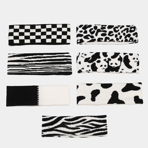 Diadema De Punto Elástica Deportiva Patrón De Leopardo Cebra Vaca Tablero De Ajedrez Yoga Fitness Moda Unisex