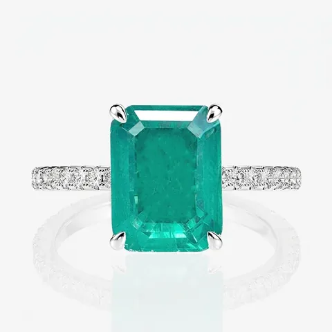 Elegante Anello in Argento Sterling 925 Con Smeraldo Sintetico Taglio Smeraldo per Donna Vintage Lusso Strass Gioielli da Sposa