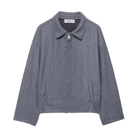 Women Fashion Faux Wool Jacket Lapel Collar Long Sleeve Full Zip Up Solid Color Pockets Casual Streetwear Short Coat