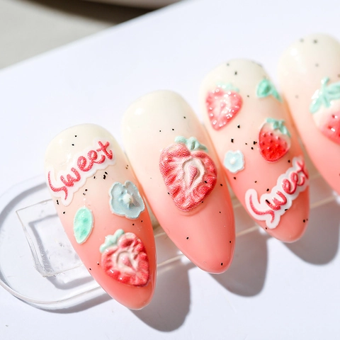 Adesivi Unghie Rilievo 3D Motivi Fragola Fiori Sweet Decalcomanie Autoadesive Decorazione Manicure DIY Per Donne