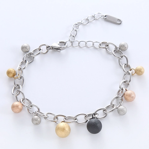 Pulsera De Cadena En O De Acero Inoxidable 316L Con Colgantes De Cuentas Mate Multicolores Joyas Elegantes Para Mujeres