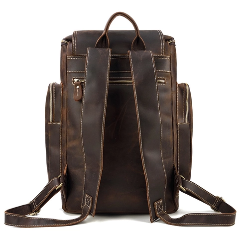 Mochila Vintage De Cuero De Caballo Loco Hombres Gran Capacidad Cuero Genuino Viaje Negocios Bolso Para Computadora Portátil Retro