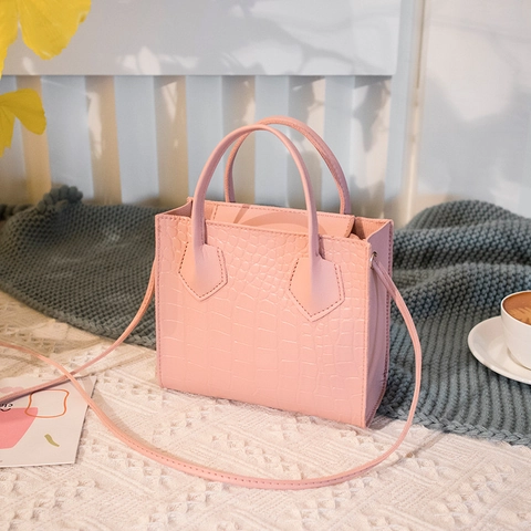 Petit Sac à Main en Cuir PU Gaufré Crocodile pour Femmes Sac Bandoulière Carré Vintage Sacoche de Mode Quotidienne