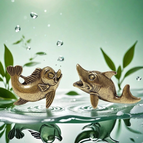Figurines De Poisson En Laiton Miniature Requin Dauphin Baleine Statues D'animaux Marins Bronze Antique Décor De Bureau