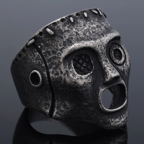 Vintage Distressed Punk Gothic Skull Mask Ring Stainless Steel Band Jewelry For Men Women Unisex Accessory