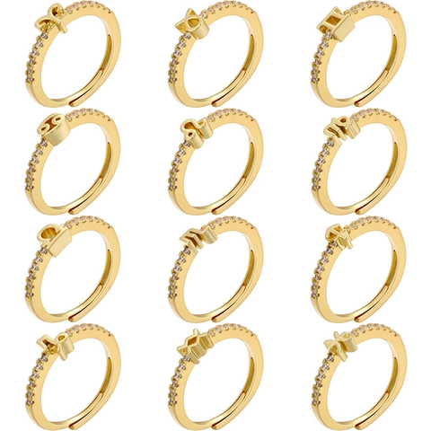 Zodiac Ring Copper 18K Gold Plated Constellation Adjustable Open Ring With Cubic Zirconia Minimalist Jewelry For Women