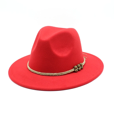 Fedora Hut Breite Krempe Filz Wollmix Geflochtenes Band Vintage Metallperlen Retro Jazz Cap Unisex Elegant