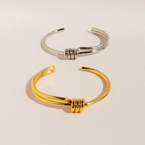 Minimalistisch Messing Vergoldet Knoten Offener Armreif Für Damen Eleganter Doppelschicht Spiralknoten Armband Mode Schmuck