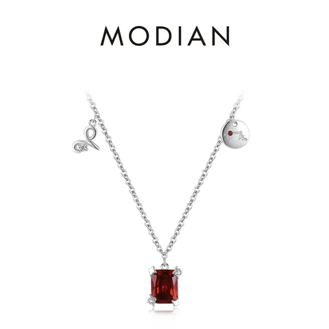 925 Sterling Silber Halskette Mit Rechteckigem Rotem Zirkon Und Widder Sternzeichen Anhänger Für Damen Eleganter Schmuck