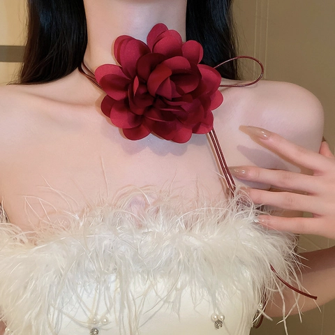 Extra Lange Stoff Blumenkette Vielseitiger 3D Chiffon Floral Choker Eleganter Wickelhalsschmuck Für Frauen Mädchen
