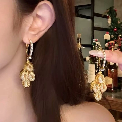 Orecchini Pendenti Foglia Rame Con Perno Argento Sterling 925 Zircone Stile Palazzo Retrò Gioielli Lusso Donna