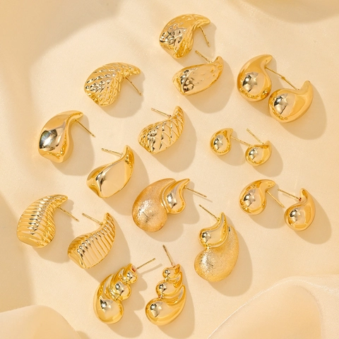 Vergoldete Kupfer Ohrstecker Minimalistische Geometrische Tropfen Spirale Strukturierte Schmuck Für Frauen Urlaub