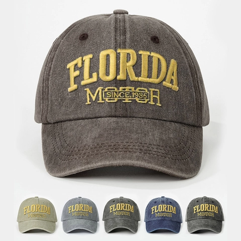 Gorra De Béisbol De Algodón Lavado Vintage Bordado Florida Motor Ajustable Gorra De Sol Para Hombres Mujeres