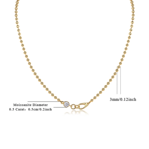 Collana con Pendente in Moissanite Argento Sterling 925 per Donna Placcata Oro Catena a Sfere Collana Solitario Moda Gioielli