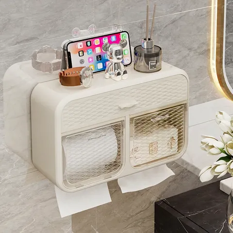 Scatola Per Fazzoletti A Parete Impermeabile Doppio Scomparto Porta Carta Igienica In Plastica Con Ripiano Cassetto Bagno Design Ondulato